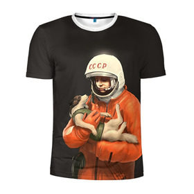 Мужская футболка 3D спортивная с принтом Гагарин в Кировске, 100% полиэстер с улучшенными характеристиками | приталенный силуэт, круглая горловина, широкие плечи, сужается к линии бедра | гагарин | космос. россия | поехали | полет | собака | ссср