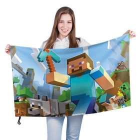 Флаг 3D с принтом Майнкрафт в Кировске, 100% полиэстер | плотность ткани — 95 г/м2, размер — 67 х 109 см. Принт наносится с одной стороны | game | minecraft | pixel | майнкрафт | овцы