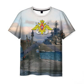 Мужская футболка 3D с принтом ВМФ в Кировске, 100% полиэфир | прямой крой, круглый вырез горловины, длина до линии бедер | вмф | корабль | морской флот | россия | рф | силовые структуры