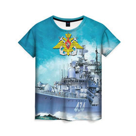 Женская футболка 3D с принтом ВМФ в Кировске, 100% полиэфир ( синтетическое хлопкоподобное полотно) | прямой крой, круглый вырез горловины, длина до линии бедер | вмф | корабль | морской флот | россия | рф | силовые структуры
