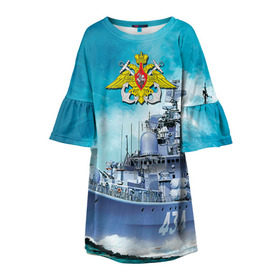 Детское платье 3D с принтом ВМФ в Кировске, 100% полиэстер | прямой силуэт, чуть расширенный к низу. Круглая горловина, на рукавах — воланы | вмф | корабль | морской флот | россия | рф | силовые структуры