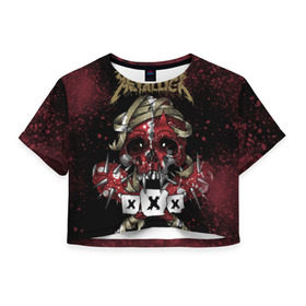 Женская футболка 3D укороченная с принтом Metallica в Кировске, 100% полиэстер | круглая горловина, длина футболки до линии талии, рукава с отворотами | metallica | металл | рок