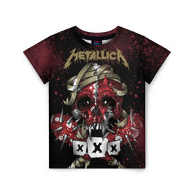 Детская футболка 3D с принтом Metallica в Кировске, 100% гипоаллергенный полиэфир | прямой крой, круглый вырез горловины, длина до линии бедер, чуть спущенное плечо, ткань немного тянется | Тематика изображения на принте: metallica | металл | рок