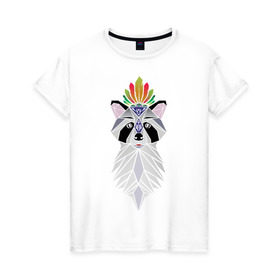 Женская футболка хлопок с принтом Дух енота в Кировске, 100% хлопок | прямой крой, круглый вырез горловины, длина до линии бедер, слегка спущенное плечо | енот