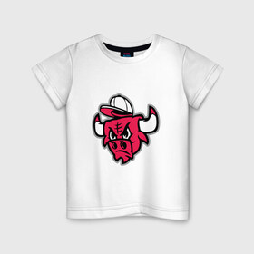 Детская футболка хлопок с принтом Chicago Bulls (в кепке) в Кировске, 100% хлопок | круглый вырез горловины, полуприлегающий силуэт, длина до линии бедер | chicago bulls | буллз | кепка | чикаго | чикаго буллз