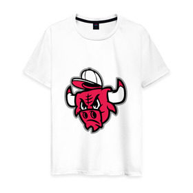 Мужская футболка хлопок с принтом Chicago Bulls (в кепке) в Кировске, 100% хлопок | прямой крой, круглый вырез горловины, длина до линии бедер, слегка спущенное плечо. | chicago bulls | буллз | кепка | чикаго | чикаго буллз