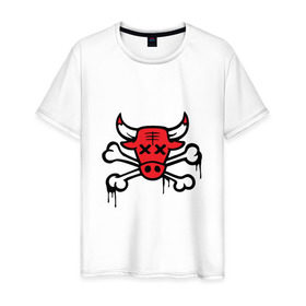 Мужская футболка хлопок с принтом Chicago Bulls (череп) в Кировске, 100% хлопок | прямой крой, круглый вырез горловины, длина до линии бедер, слегка спущенное плечо. | Тематика изображения на принте: chicago bulls | буллз | чикаго