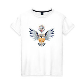 Женская футболка хлопок с принтом Дух совы в Кировске, 100% хлопок | прямой крой, круглый вырез горловины, длина до линии бедер, слегка спущенное плечо | сова