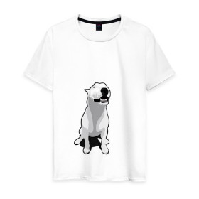 Мужская футболка хлопок с принтом Бультерьер в Кировске, 100% хлопок | прямой крой, круглый вырез горловины, длина до линии бедер, слегка спущенное плечо. | пес | собака