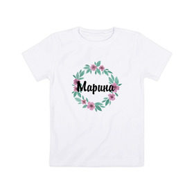 Детская футболка хлопок с принтом Марина в Кировске, 100% хлопок | круглый вырез горловины, полуприлегающий силуэт, длина до линии бедер | акварель | венок | марина | цветы
