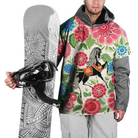 Накидка на куртку 3D с принтом Роспись в Кировске, 100% полиэстер |  | конь | лошадь | узор | цветы