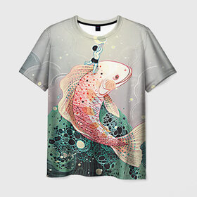 Мужская футболка 3D с принтом Рыба в Кировске, 100% полиэфир | прямой крой, круглый вырез горловины, длина до линии бедер | волны | искусство | мальчик | рыба