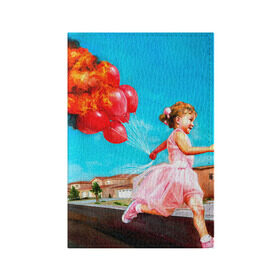Обложка для паспорта матовая кожа с принтом Девочка с шариками в Кировске, натуральная матовая кожа | размер 19,3 х 13,7 см; прозрачные пластиковые крепления | Тематика изображения на принте: картина | огонь
