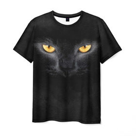 Мужская футболка 3D с принтом Черная кошка в Кировске, 100% полиэфир | прямой крой, круглый вырез горловины, длина до линии бедер | глаза | киса | кот | котик | кошка | черная кошка