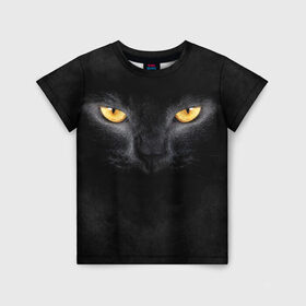 Детская футболка 3D с принтом Черная кошка в Кировске, 100% гипоаллергенный полиэфир | прямой крой, круглый вырез горловины, длина до линии бедер, чуть спущенное плечо, ткань немного тянется | глаза | киса | кот | котик | кошка | черная кошка