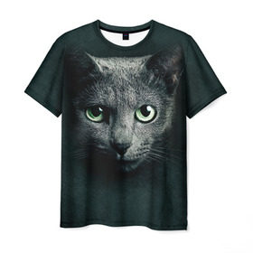 Мужская футболка 3D с принтом Серый кот в Кировске, 100% полиэфир | прямой крой, круглый вырез горловины, длина до линии бедер | киса | кот | котик | кошка | серый кот