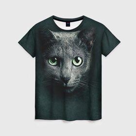 Женская футболка 3D с принтом Серый кот в Кировске, 100% полиэфир ( синтетическое хлопкоподобное полотно) | прямой крой, круглый вырез горловины, длина до линии бедер | киса | кот | котик | кошка | серый кот