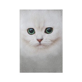 Обложка для паспорта матовая кожа с принтом Белый котик в Кировске, натуральная матовая кожа | размер 19,3 х 13,7 см; прозрачные пластиковые крепления | белая кошка | киса | кот | котик | кошка