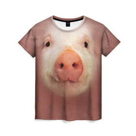 Женская футболка 3D с принтом Хрюшка в Кировске, 100% полиэфир ( синтетическое хлопкоподобное полотно) | прямой крой, круглый вырез горловины, длина до линии бедер | свинка | свинья | хрюшка