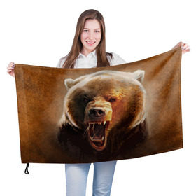 Флаг 3D с принтом Медведь в Кировске, 100% полиэстер | плотность ткани — 95 г/м2, размер — 67 х 109 см. Принт наносится с одной стороны | медведь | мишка