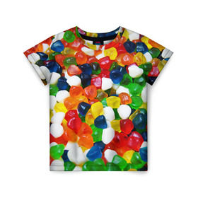 Детская футболка 3D с принтом Мармелад в Кировске, 100% гипоаллергенный полиэфир | прямой крой, круглый вырез горловины, длина до линии бедер, чуть спущенное плечо, ткань немного тянется | Тематика изображения на принте: вкусности | конфеты | мармелад | сладости