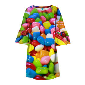 Детское платье 3D с принтом Конфетки в Кировске, 100% полиэстер | прямой силуэт, чуть расширенный к низу. Круглая горловина, на рукавах — воланы | вкусности | конфеты | мармелад | сладости