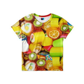 Детская футболка 3D с принтом Леденцы в Кировске, 100% гипоаллергенный полиэфир | прямой крой, круглый вырез горловины, длина до линии бедер, чуть спущенное плечо, ткань немного тянется | вкусности | конфеты сладости | леденец