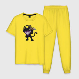 Мужская пижама хлопок с принтом Monstercat в Кировске, 100% хлопок | брюки и футболка прямого кроя, без карманов, на брюках мягкая резинка на поясе и по низу штанин
 | cat | monenstercrat | monster | дабстеп | кот | музыка | электронная музыка