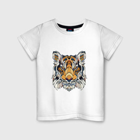 Детская футболка хлопок с принтом Тигруля в Кировске, 100% хлопок | круглый вырез горловины, полуприлегающий силуэт, длина до линии бедер | звери | лев | минимализм | свирепый тигр защитит вас в любое время :)геометрия | тигр