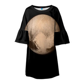Детское платье 3D с принтом Плутон в Кировске, 100% полиэстер | прямой силуэт, чуть расширенный к низу. Круглая горловина, на рукавах — воланы | Тематика изображения на принте: космос | планета | плутон