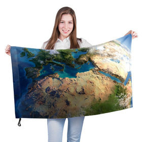 Флаг 3D с принтом Земля в Кировске, 100% полиэстер | плотность ткани — 95 г/м2, размер — 67 х 109 см. Принт наносится с одной стороны | земля | космос | планета