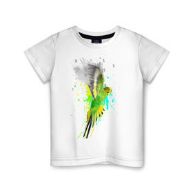 Детская футболка хлопок с принтом Волнистый попугай в Кировске, 100% хлопок | круглый вырез горловины, полуприлегающий силуэт, длина до линии бедер | myparrots | попугаи | птицы | цветы