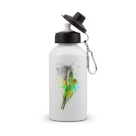 Бутылка спортивная с принтом Волнистый попугай в Кировске, металл | емкость — 500 мл, в комплекте две пластиковые крышки и карабин для крепления | myparrots | попугаи | птицы | цветы