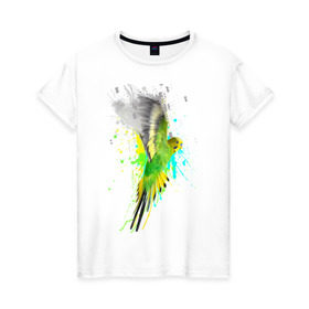 Женская футболка хлопок с принтом Волнистый попугай в Кировске, 100% хлопок | прямой крой, круглый вырез горловины, длина до линии бедер, слегка спущенное плечо | myparrots | попугаи | птицы | цветы