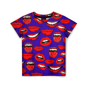 Детская футболка 3D с принтом Губы в Кировске, 100% гипоаллергенный полиэфир | прямой крой, круглый вырез горловины, длина до линии бедер, чуть спущенное плечо, ткань немного тянется | Тематика изображения на принте: губы | зубы | рот | улыбка