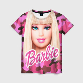 Женская футболка 3D с принтом Барби в Кировске, 100% полиэфир ( синтетическое хлопкоподобное полотно) | прямой крой, круглый вырез горловины, длина до линии бедер | swag | барки | девушкам | камуфляж | свэг