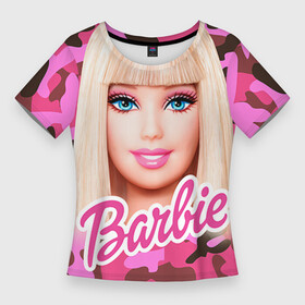 Женская футболка 3D Slim с принтом Барби в Кировске,  |  | Тематика изображения на принте: swag | барки | девушкам | камуфляж | свэг