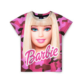 Детская футболка 3D с принтом Барби в Кировске, 100% гипоаллергенный полиэфир | прямой крой, круглый вырез горловины, длина до линии бедер, чуть спущенное плечо, ткань немного тянется | swag | барки | девушкам | камуфляж | свэг