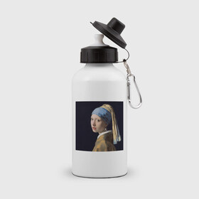 Бутылка спортивная с принтом Девушка с жемчужной серёжкой в Кировске, металл | емкость — 500 мл, в комплекте две пластиковые крышки и карабин для крепления | 