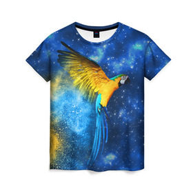 Женская футболка 3D с принтом Попугаи в Кировске, 100% полиэфир ( синтетическое хлопкоподобное полотно) | прямой крой, круглый вырез горловины, длина до линии бедер | macaw | myparrots | parrot | ара | космос | попугаи | птицы