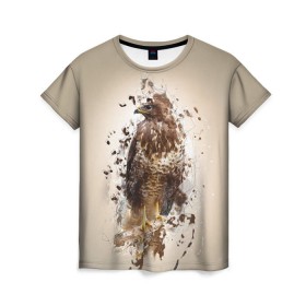 Женская футболка 3D с принтом Птица в Кировске, 100% полиэфир ( синтетическое хлопкоподобное полотно) | прямой крой, круглый вырез горловины, длина до линии бедер | myparrots | орел | перья | птицы | сокол | хищная