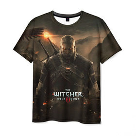 Мужская футболка 3D с принтом Wild hunt в Кировске, 100% полиэфир | прямой крой, круглый вырез горловины, длина до линии бедер | ведьмак