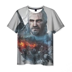 Мужская футболка 3D с принтом Witcher в Кировске, 100% полиэфир | прямой крой, круглый вырез горловины, длина до линии бедер | ведьмак
