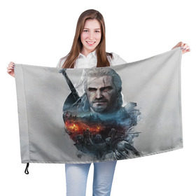 Флаг 3D с принтом Witcher в Кировске, 100% полиэстер | плотность ткани — 95 г/м2, размер — 67 х 109 см. Принт наносится с одной стороны | ведьмак