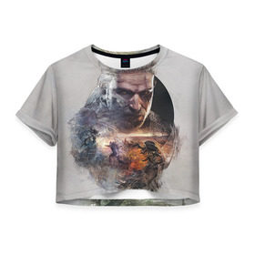 Женская футболка 3D укороченная с принтом Ведьмак в Кировске, 100% полиэстер | круглая горловина, длина футболки до линии талии, рукава с отворотами | ведьмак