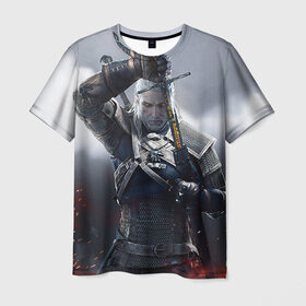 Мужская футболка 3D с принтом Геральт в Кировске, 100% полиэфир | прямой крой, круглый вырез горловины, длина до линии бедер | ведьмак