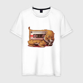 Мужская футболка хлопок с принтом Вымершие виды в Кировске, 100% хлопок | прямой крой, круглый вырез горловины, длина до линии бедер, слегка спущенное плечо. | касета | кошка | тигр