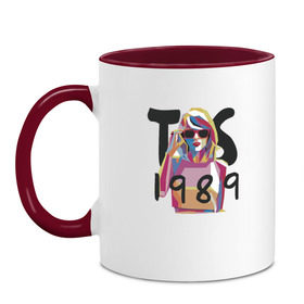 Кружка двухцветная с принтом Taylor Swift в Кировске, керамика | объем — 330 мл, диаметр — 80 мм. Цветная ручка и кайма сверху, в некоторых цветах — вся внутренняя часть | Тематика изображения на принте: тейлор элисон свифт