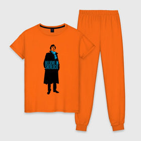 Женская пижама хлопок с принтом Шерлок (SHERLOCK) в Кировске, 100% хлопок | брюки и футболка прямого кроя, без карманов, на брюках мягкая резинка на поясе и по низу штанин | «шерлок» | также известен как «шерлок холмс»  британский телесериалsherlock | шерлок