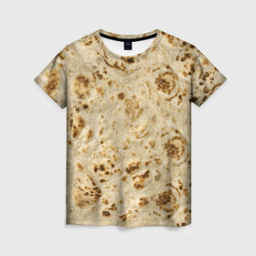 Женская футболка 3D с принтом Лаваш в Кировске, 100% полиэфир ( синтетическое хлопкоподобное полотно) | прямой крой, круглый вырез горловины, длина до линии бедер | еда | лаваш | прикол | прикольные | хлеб